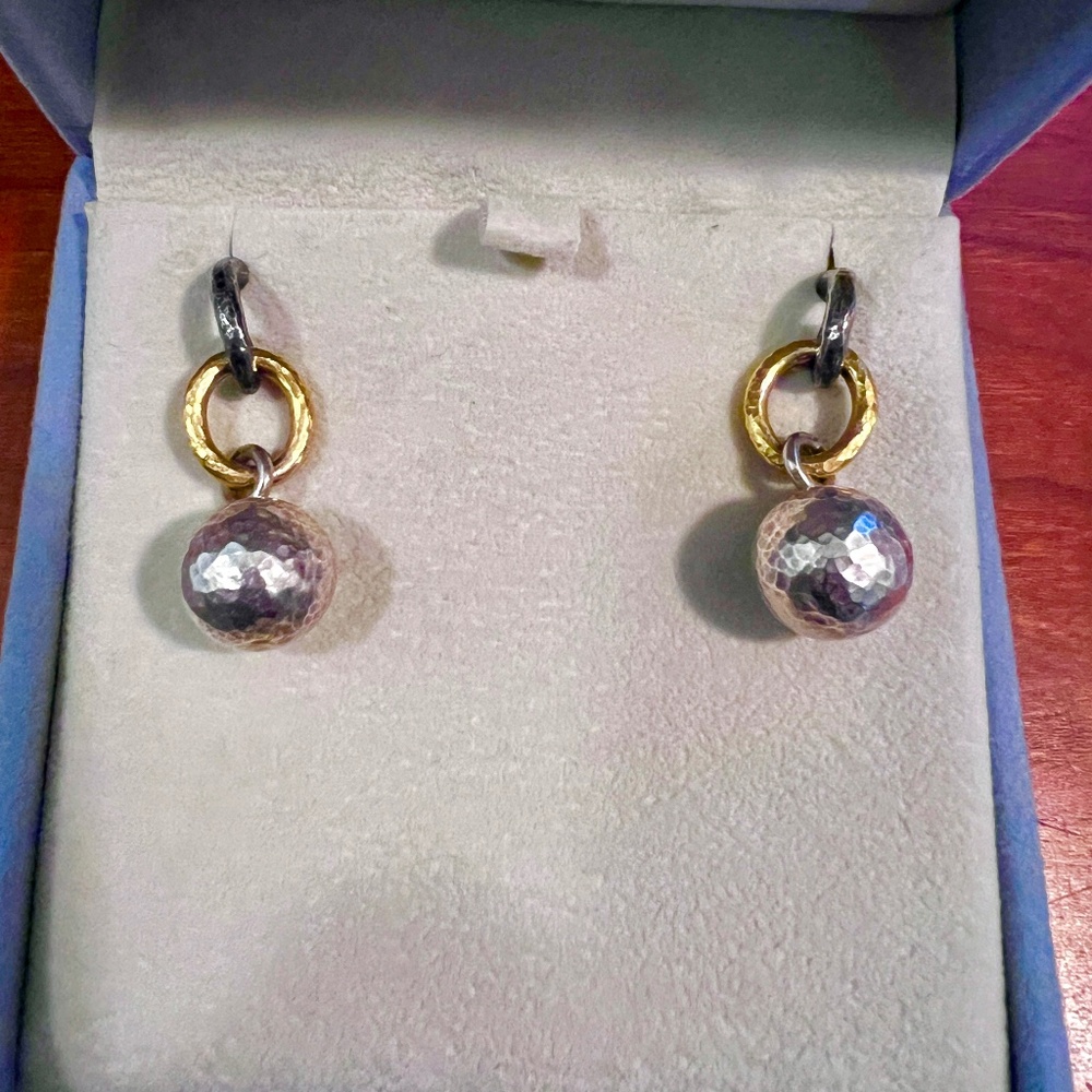 Gurhan Silver, Oxidized Silver, & 24K Gold Earrings